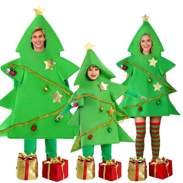 Children Adult Christmas Tree Cosplay Costume Green Apron Inner Jumpsuits - AwwwCos