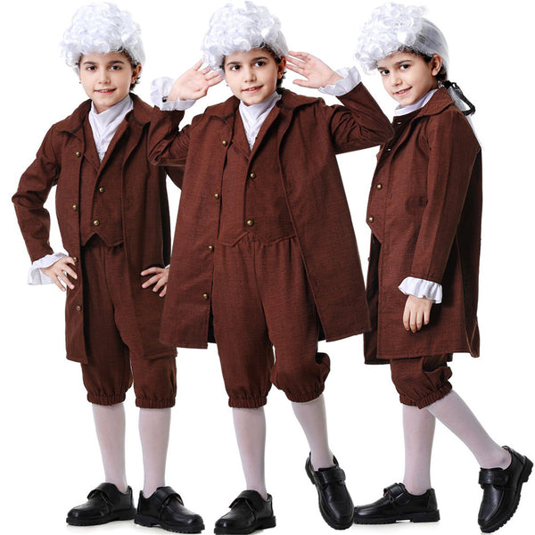 Children Boys Military Cosplay Costume Colonial Uniform Brown Full Set - AwwwCos