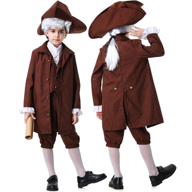 Children Boys Military Cosplay Costume Colonial Uniform Brown Full Set - AwwwCos