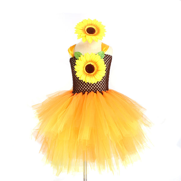 Children Girls Sunflower Cosplay Costume Gauze Dress with Headband Wing - AwwwCos