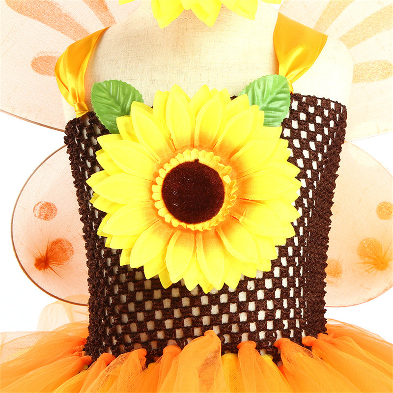 Children Girls Sunflower Cosplay Costume Gauze Dress with Headband Wing - AwwwCos