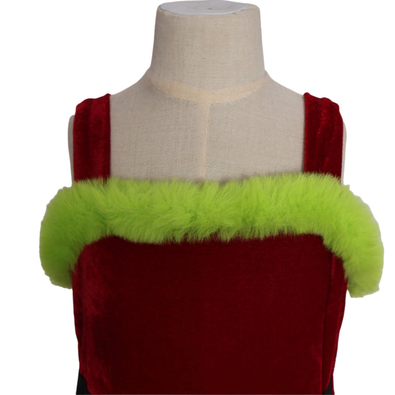 Christmas Elf Cosplay Costume Green Hooded Mini Cloak Brown Velvet Dress - AwwwCos