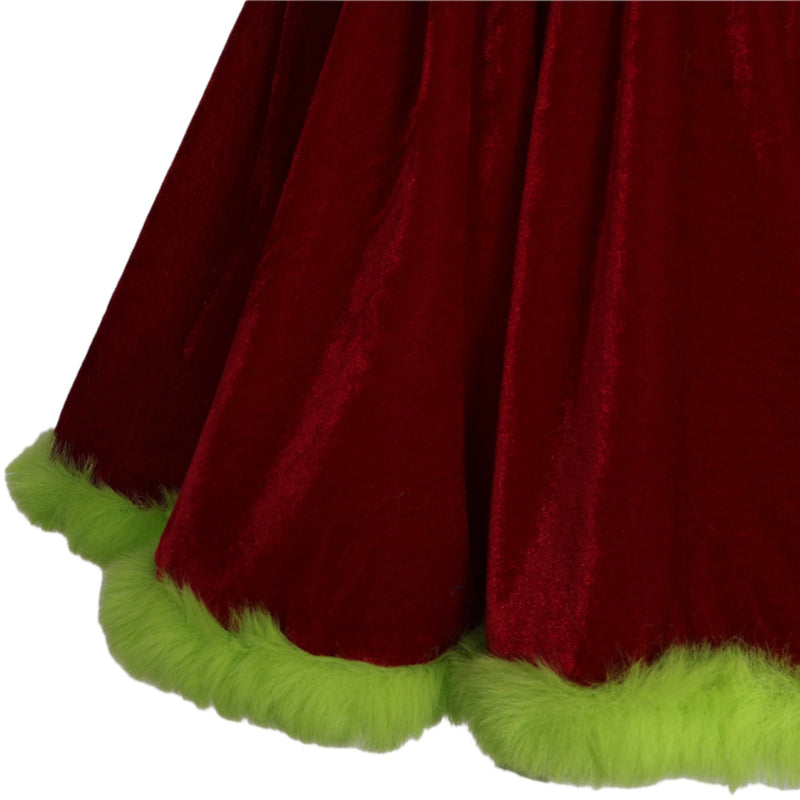 Christmas Elf Cosplay Costume Green Hooded Mini Cloak Brown Velvet Dress - AwwwCos