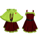 Christmas Elf Cosplay Costume Green Hooded Mini Cloak Brown Velvet Dress - AwwwCos