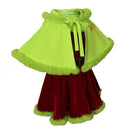 Christmas Elf Cosplay Costume Green Hooded Mini Cloak Brown Velvet Dress - AwwwCos