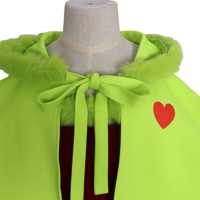Christmas Elf Cosplay Costume Green Hooded Mini Cloak Brown Velvet Dress - AwwwCos