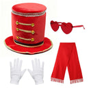Christmas Nutcracker Soldier Cosplay Tall Top Hat Red Tassel Scarf Gloves Decorative Glasses