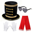 Christmas Nutcracker Soldier Cosplay Tall Top Hat Red Tassel Scarf Gloves Decorative Glasses