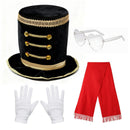 Christmas Nutcracker Soldier Cosplay Tall Top Hat Red Tassel Scarf Gloves Decorative Glasses