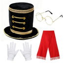Christmas Nutcracker Soldier Cosplay Tall Top Hat Red Tassel Scarf Gloves Decorative Glasses