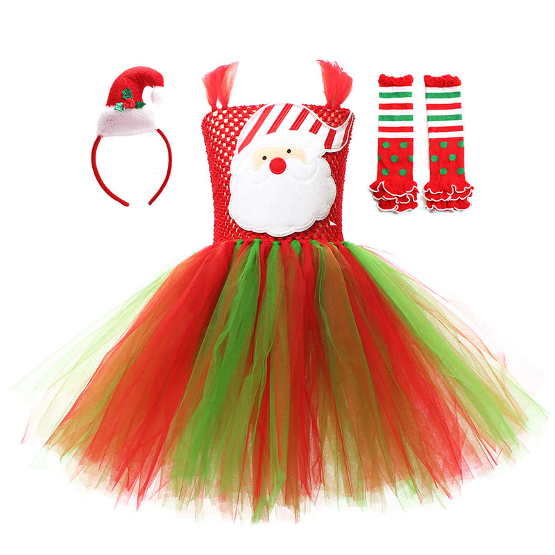 Christmas Santa Claus Child Tulle Mesh Dress Cosplay Costume
