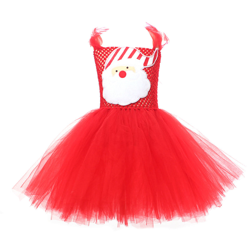 Christmas Santa Claus Child Tulle Mesh Dress Cosplay Costume