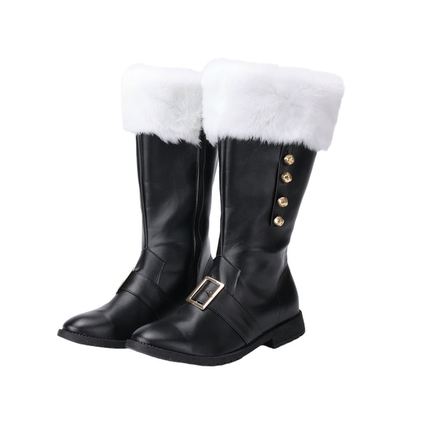 Christmas Santa Claus Cosplay Shoes Men Combat Boots with White Plush Cuffs