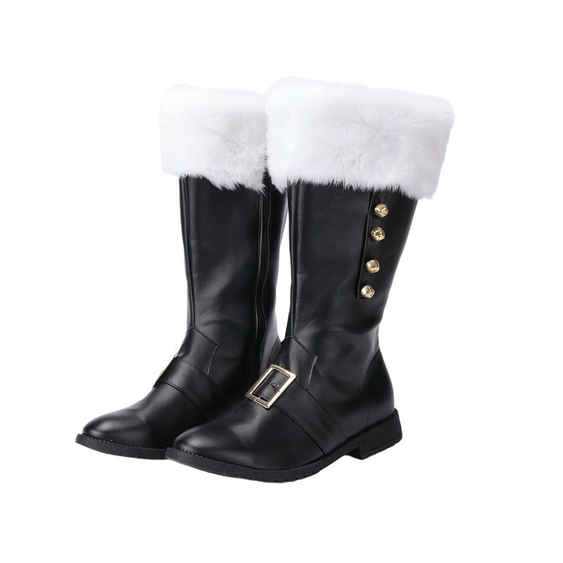 Christmas Santa Claus Cosplay Shoes Men Combat Boots with White Plush Cuffs