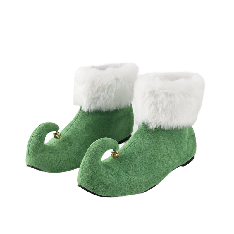 Christmas Santa Elf Cosplay Short Boots With Golden Bell At The Shoe Toe - AwwwCos