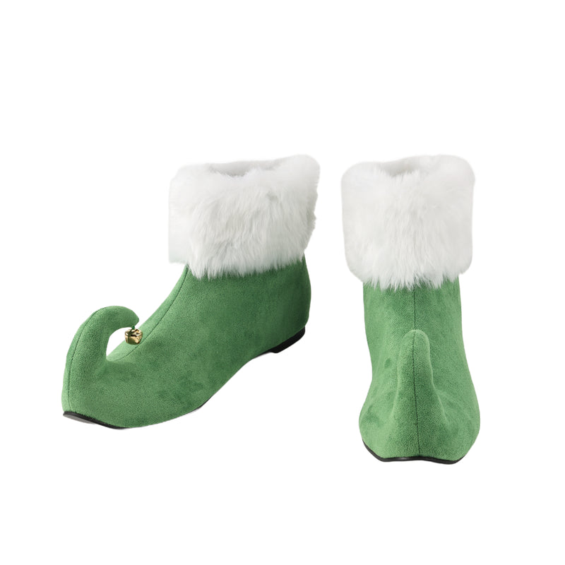Christmas Santa Elf Cosplay Short Boots With Golden Bell At The Shoe Toe - AwwwCos