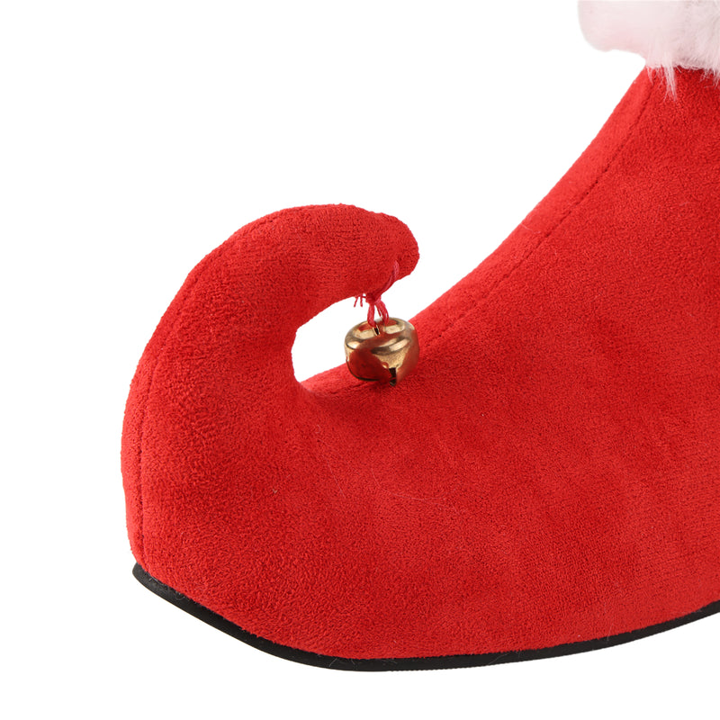 Christmas Santa Elf Cosplay Short Boots With Golden Bell At The Shoe Toe - AwwwCos