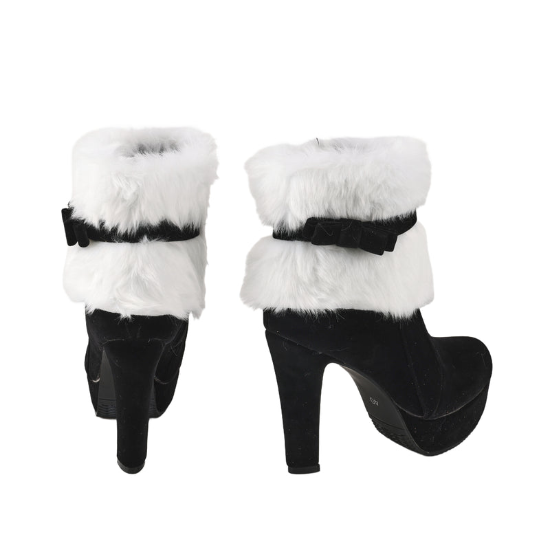 Christmas Santa Elf Cosplay Winter Fur Pointed Toe Suede High Heel Side Zipper Shoes - AwwwCos