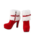 Christmas Santa Elf Cosplay Winter Fur Pointed Toe Suede High Heel Side Zipper Shoes - AwwwCos