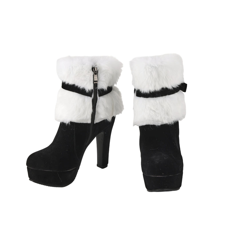 Christmas Santa Elf Cosplay Winter Fur Pointed Toe Suede High Heel Side Zipper Shoes - AwwwCos