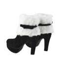 Christmas Santa Elf Cosplay Winter Fur Pointed Toe Suede High Heel Side Zipper Shoes - AwwwCos