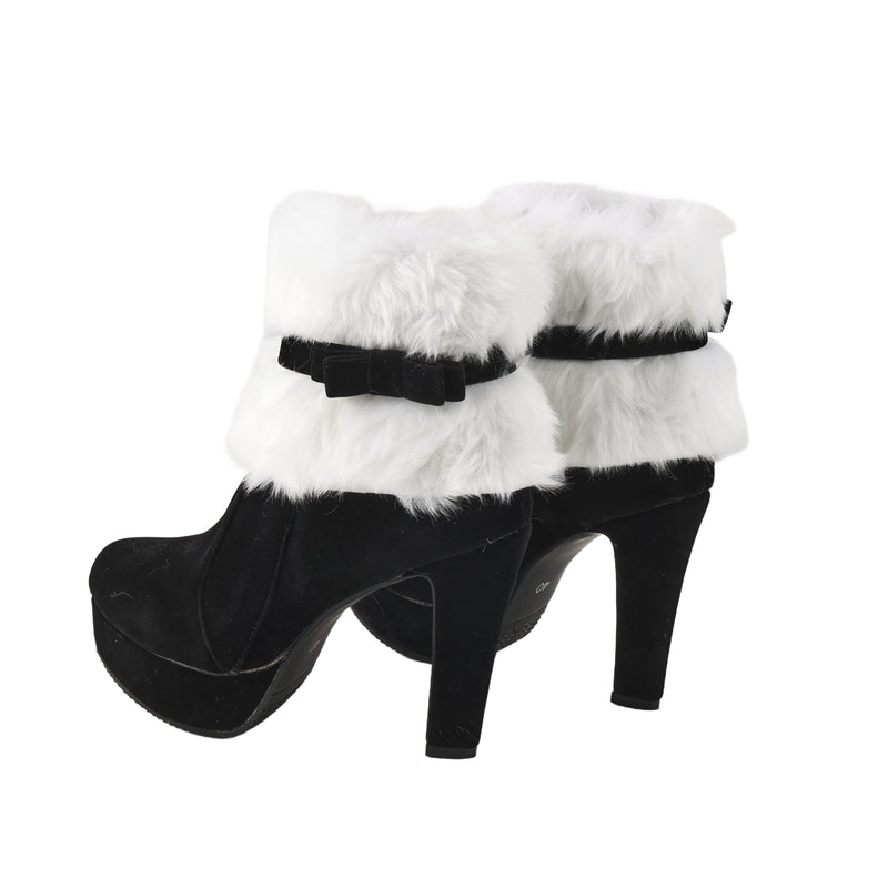 Christmas Santa Elf Cosplay Winter Fur Pointed Toe Suede High Heel Side Zipper Shoes - AwwwCos