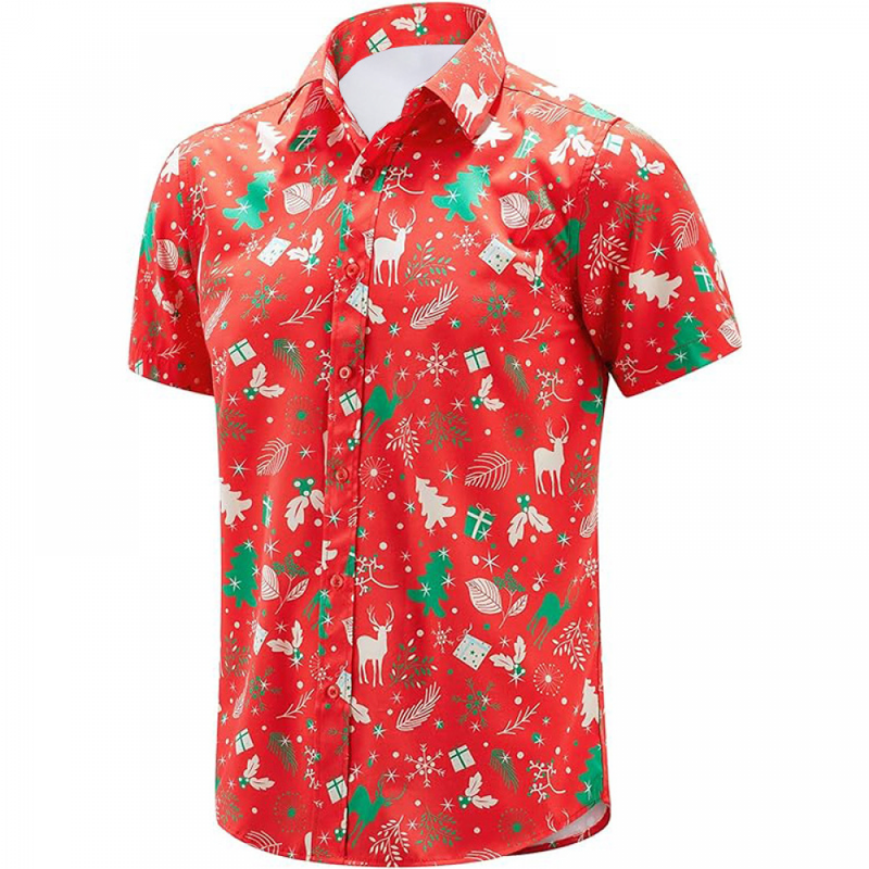 Christmas Santa Hawaiian Shirt for Men Short Sleeve Button Down Shirts
