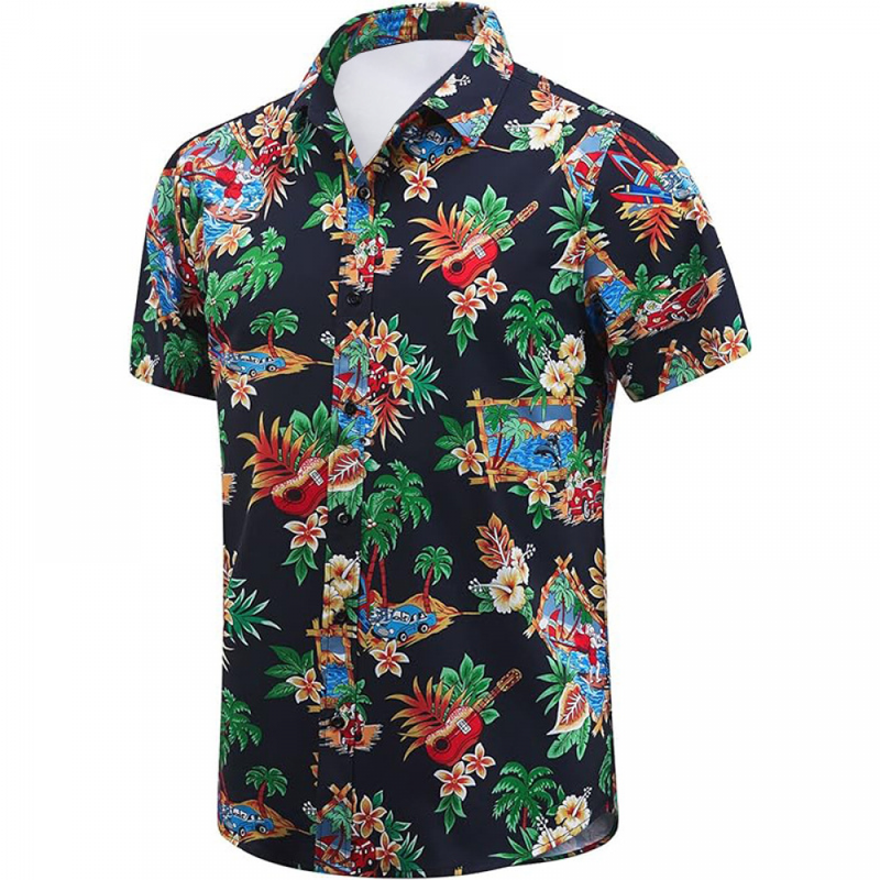 Christmas Santa Hawaiian Shirt for Men Short Sleeve Button Down Shirts