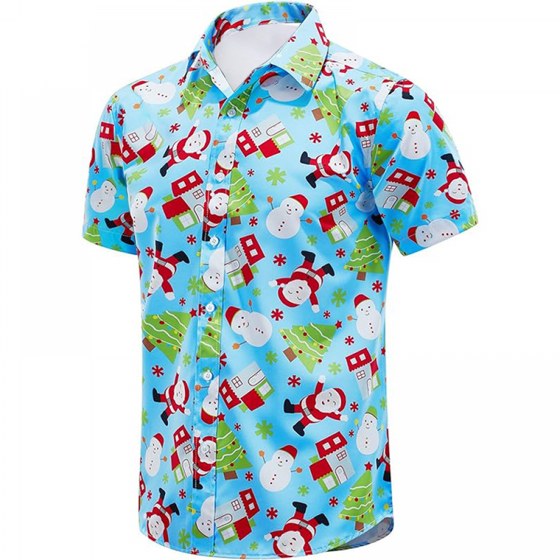 Christmas Santa Hawaiian Shirt for Men Short Sleeve Button Down Shirts