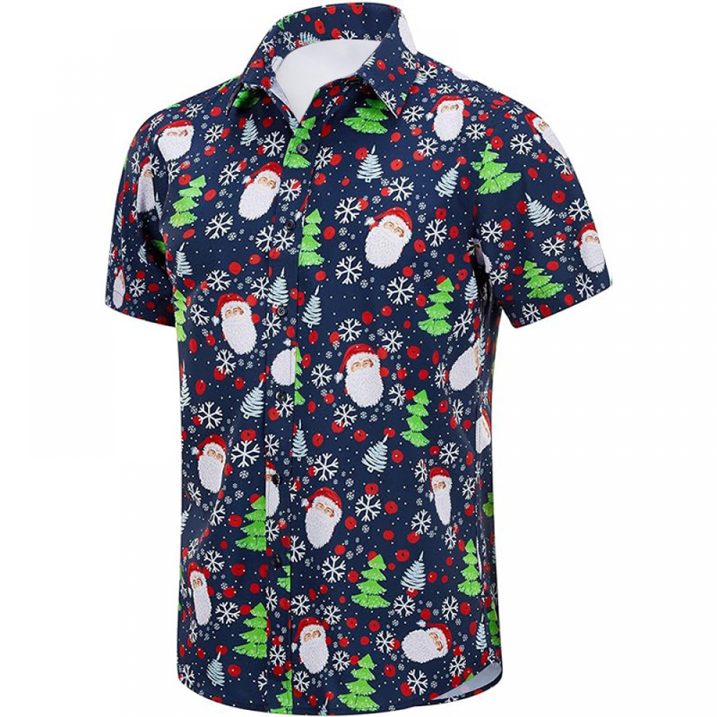 Christmas Santa Hawaiian Shirt for Men Short Sleeve Button Down Shirts