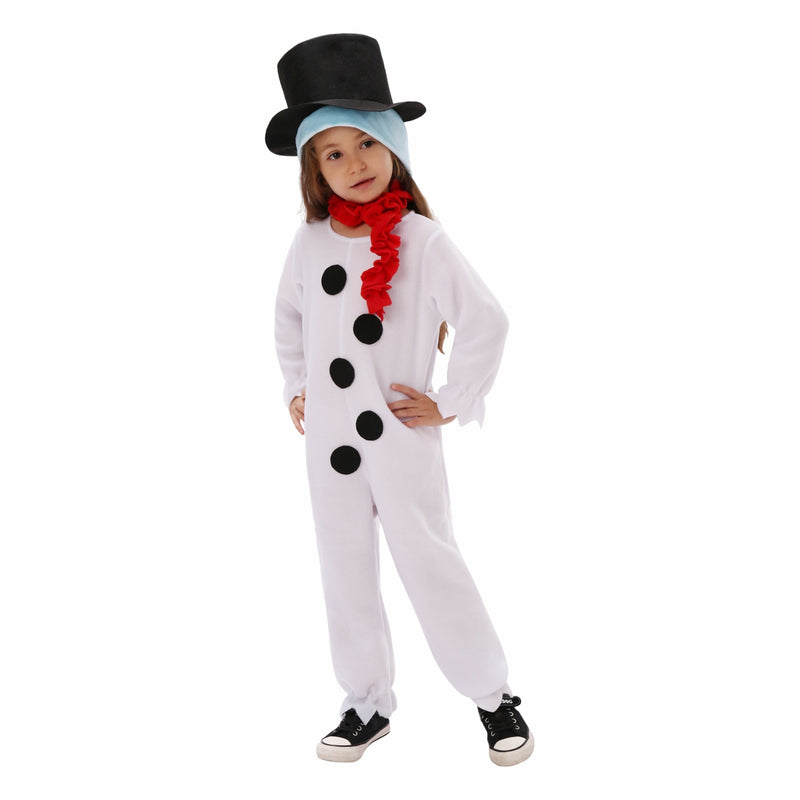 Christmas Snowman Cosplay Costume White Jumpsuit Scarf Hat