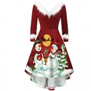 Christmas Women Xmas Fuzzy V Neck Long Sleeve A Line Dress