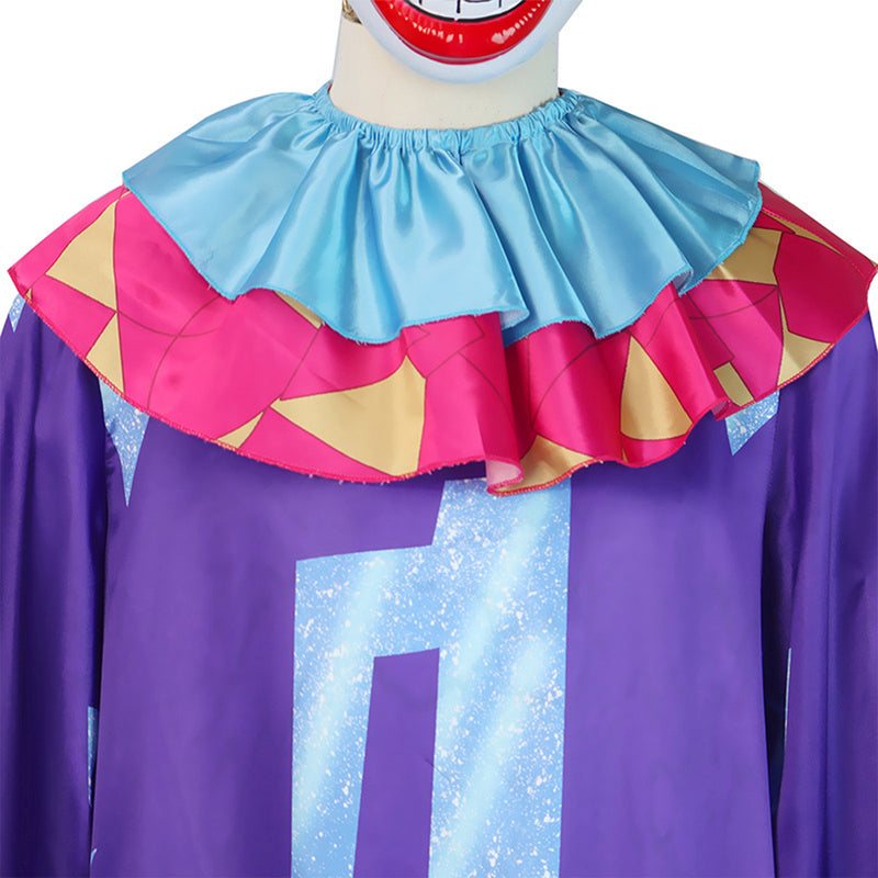 Clown Cosplay Costume Adult Jumpsuit Red Nose Mask Halloween Funny Facepiece