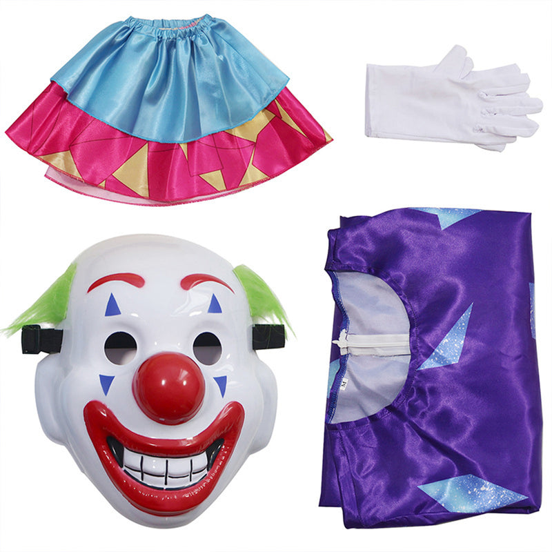 Clown Cosplay Costume Adult Jumpsuit Red Nose Mask Halloween Funny Facepiece