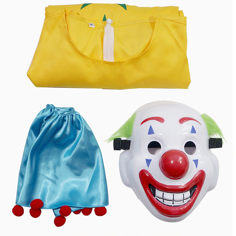 Clown Cosplay Costume Adult Jumpsuit Red Nose Mask Halloween Funny Facepiece
