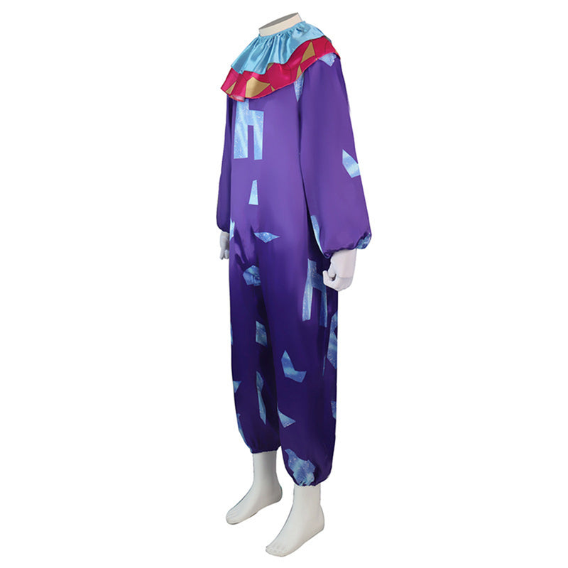Clown Cosplay Costume Adult Jumpsuit Red Nose Mask Halloween Funny Facepiece