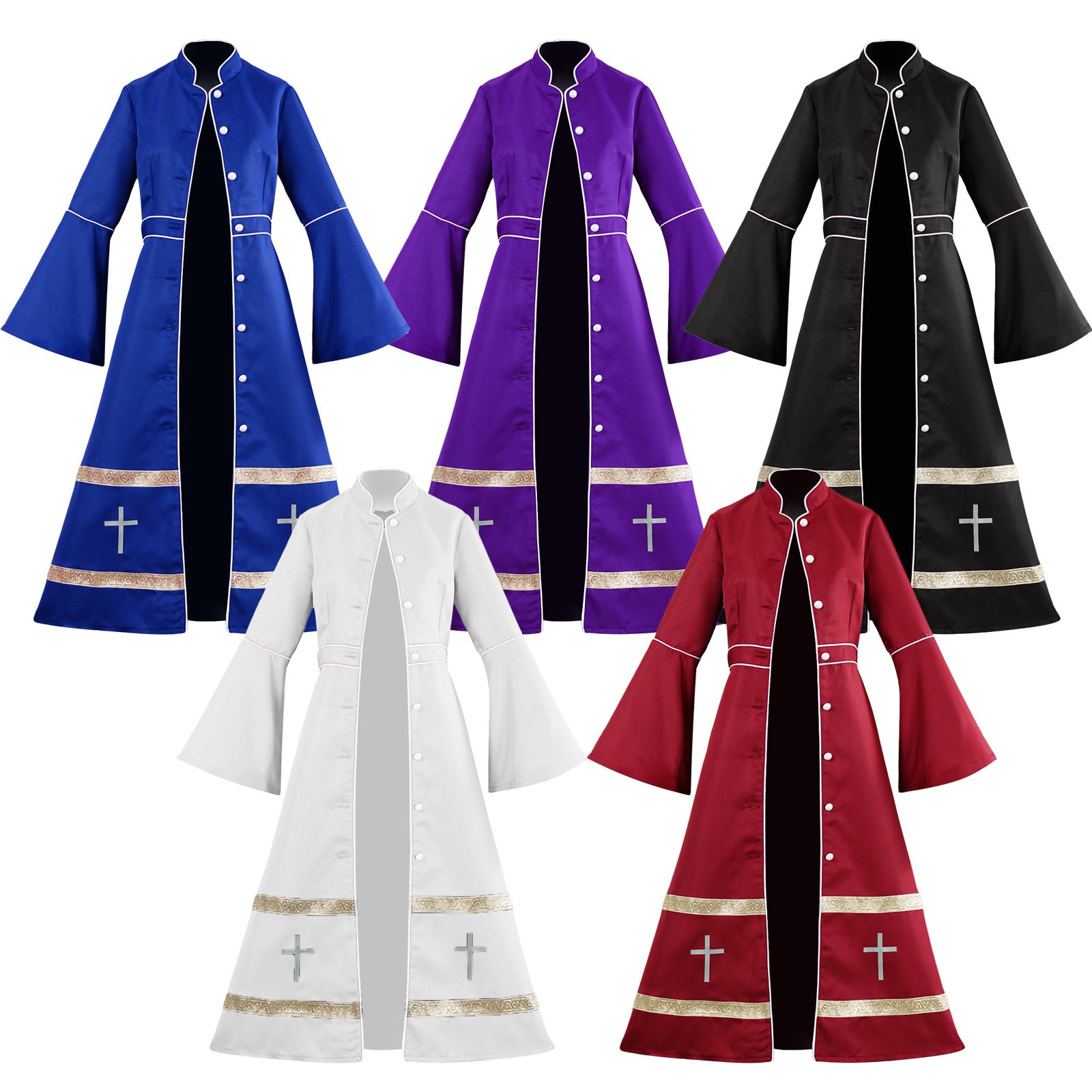 Clergy Cosplay Trench Church Robes Buttons Choir Robe Vestment Costume