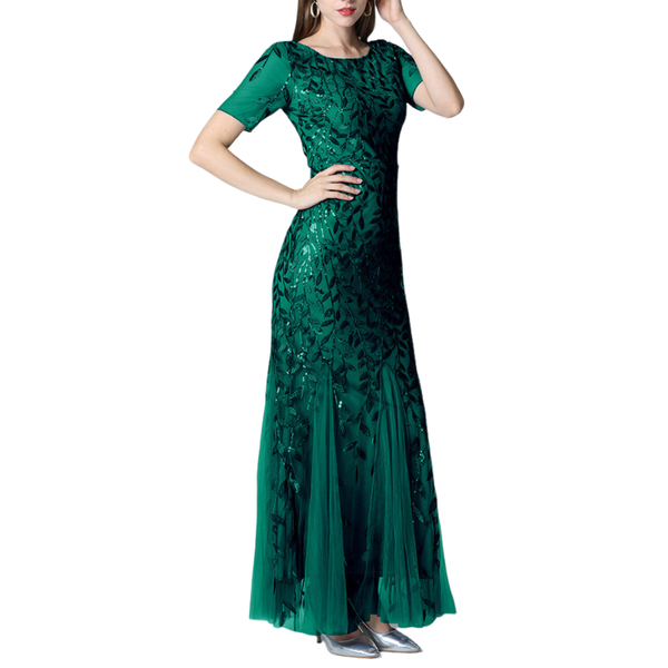 Crew Neck Shiny Tulle Bridesmaid Gown Mermaid Evening Wedding Guest Dress - AwwwCos