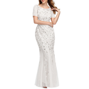 Crew Neck Shiny Tulle Bridesmaid Gown Mermaid Evening Wedding Guest Dress - AwwwCos