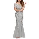 Crew Neck Shiny Tulle Bridesmaid Gown Mermaid Evening Wedding Guest Dress - AwwwCos