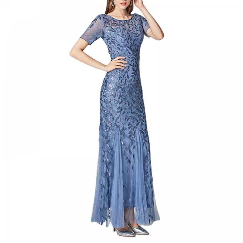 Crew Neck Shiny Tulle Bridesmaid Gown Mermaid Formal Evening Guest Dress - AwwwCos