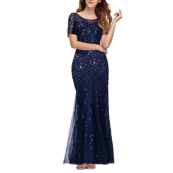 Crew Neck Shiny Tulle Bridesmaid Gown Mermaid Formal Evening Guest Dress - AwwwCos