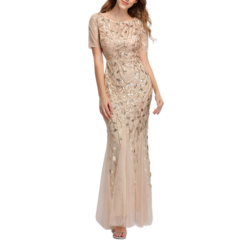 Crew Neck Shiny Tulle Bridesmaid Gown Mermaid Formal Evening Guest Dress - AwwwCos