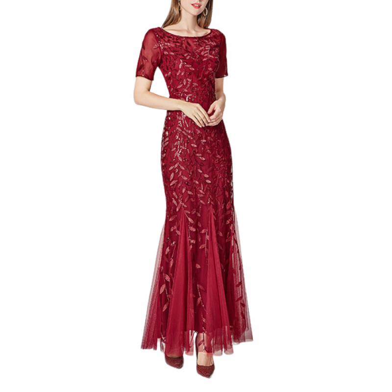 Crew Neck Shiny Tulle Bridesmaid Gown Mermaid Formal Evening Guest Dress - AwwwCos