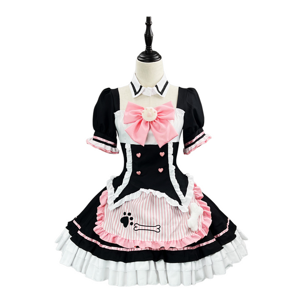 Cute Cat Claw Bow Ties Embroidered Maid Cosplay Lolita Suit