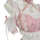Cute Pink Maid Cosplay Costume Sweet Lolita Swimwear Accessories
