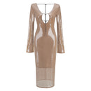 Deep V Dress with Drawstring Sequin Long Gown Evening Dress - AwwwCos