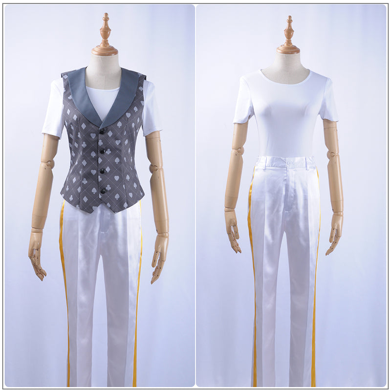 Twisted-Wonderland Deuce Spade Cosplay Costume Alice Grey Poker Vest White Uniform