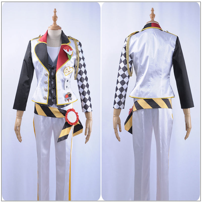 Twisted-Wonderland Deuce Spade Cosplay Costume Alice Grey Poker Vest White Uniform
