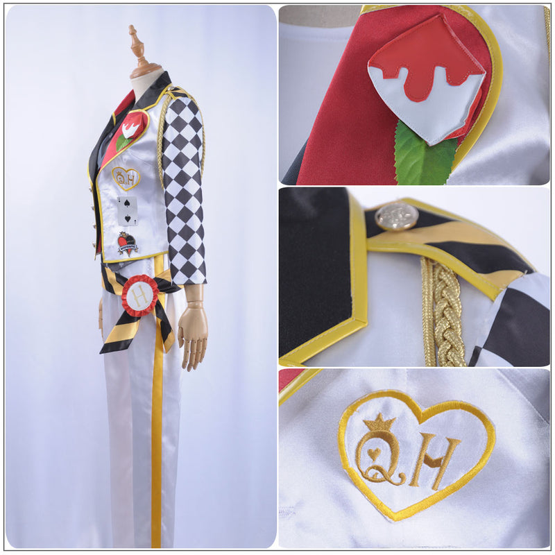 Twisted-Wonderland Deuce Spade Cosplay Costume Alice Grey Poker Vest White Uniform